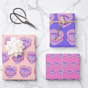 Capricorn Zodiac Coquette Heart Birthday Cake Wrapping Paper Sheets