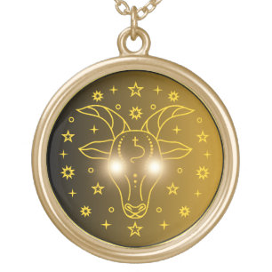 Capricorn Zodiac Emblem Minimal Celestial Symbol Gold Plated Necklace
