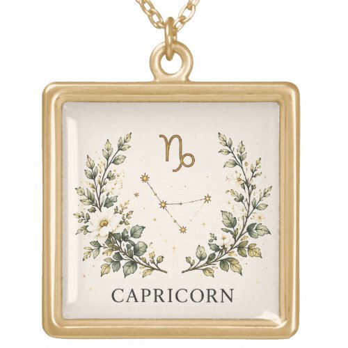 CAPRICORN ZODIAC FLORAL GOLD TONE PLATED NECKLACE