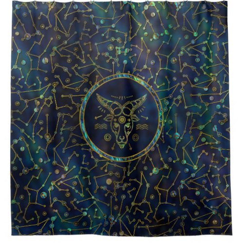 Capricorn Zodiac Gold Abalone on Constellation Shower Curtain