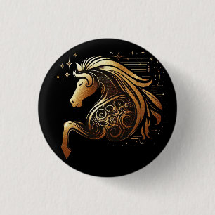 Capricorn Zodiac Gold Horse Astrology Button