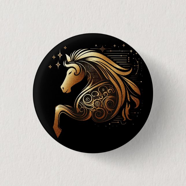 Capricorn Zodiac Gold Horse Astrology Button (Front)