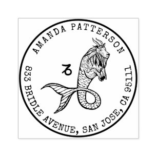 Capricorn Zodiac Hand-drawn Crest Return Address Rubber Stamp