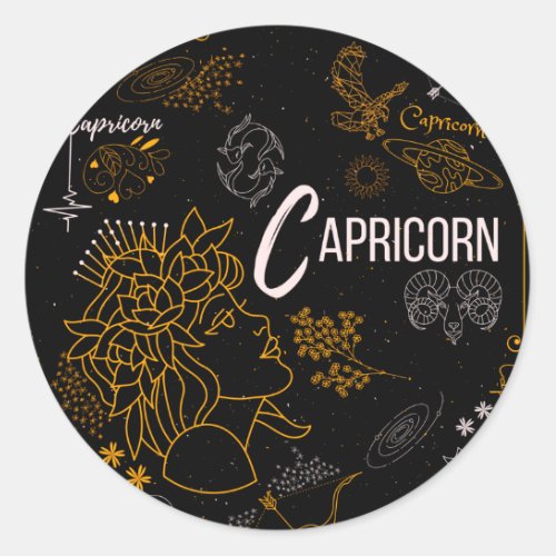 Capricorn Zodiac Horoscope Design Classic Round Sticker