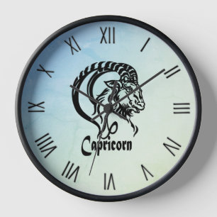 Capricorn Zodiac Misty w Roman Numeral Clock