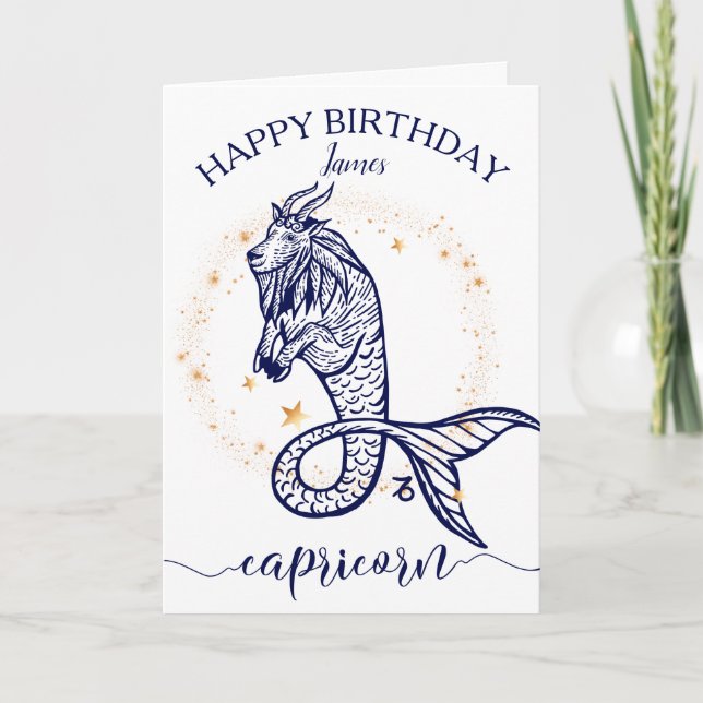 Capricorn Zodiac Monochrome Birthday Card (Front)