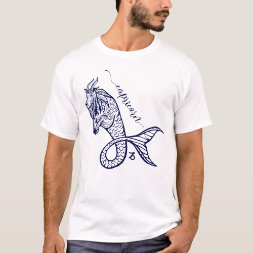 Capricorn Zodiac Navy Monochrome Graphic T_Shirt