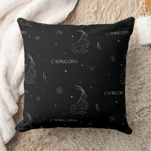 Capricorn Zodiac Pattern in Black and White Throw Pillow