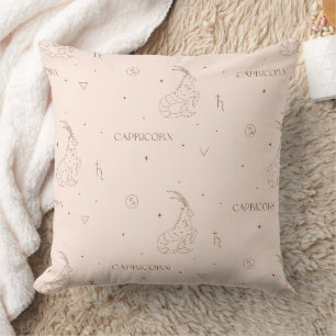 Capricorn Zodiac Pattern in Brown and Burgundy Throw Pillow