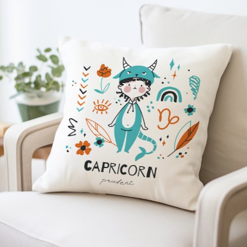 Capricorn Zodiac Pillow Cute Astrology Throw Pillow