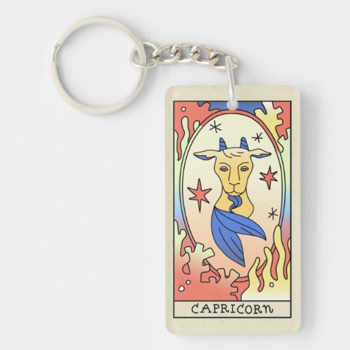Capricorn Zodiac Sign Abstract Art Vintage Keychain