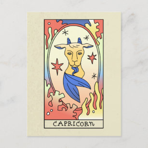 Capricorn Zodiac Sign Abstract Art Vintage Postcard