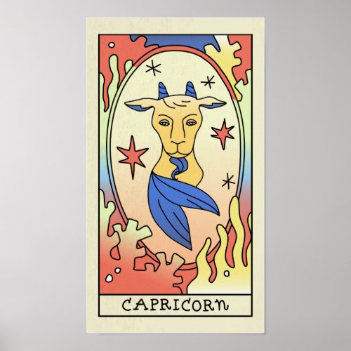 Capricorn Zodiac Sign Abstract Art Vintage Poster