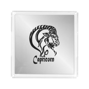 Capricorn Zodiac Sign and Symbol Silver Acrylic Tray