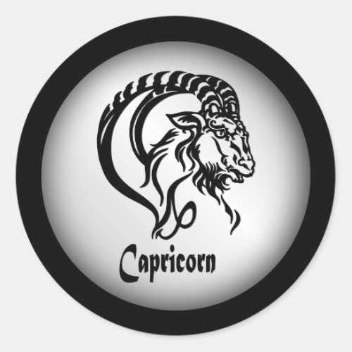 Capricorn Zodiac Sign and Symbol Silver Classic Round Sticker
