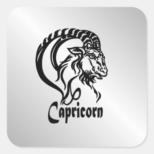 Capricorn Zodiac Sign and Symbol Silver Square Sticker