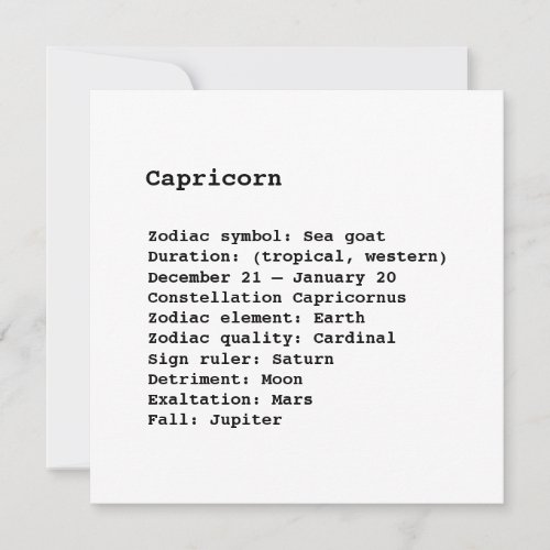 Capricorn Zodiac Sign Astrology birthday card