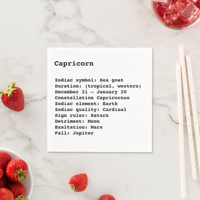 Capricorn Zodiac Sign Astrology birthday paper Napkins (Insitu)