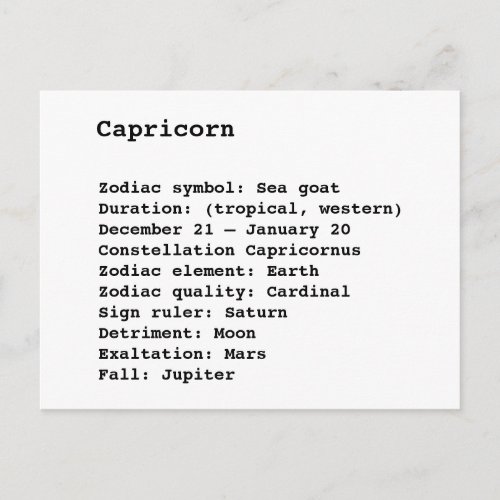 Capricorn Zodiac Sign Astrology birthday Postcard