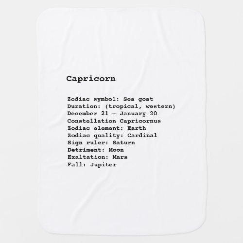 Capricorn Zodiac Sign Astrology black white Baby Blanket