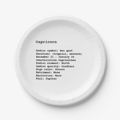 Capricorn Zodiac Sign Astrology black white birth Paper Plates