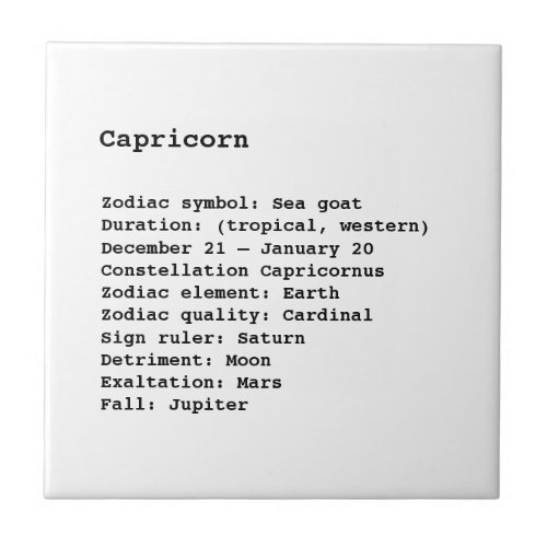 Capricorn Zodiac Sign Astrology black white Ceramic Tile