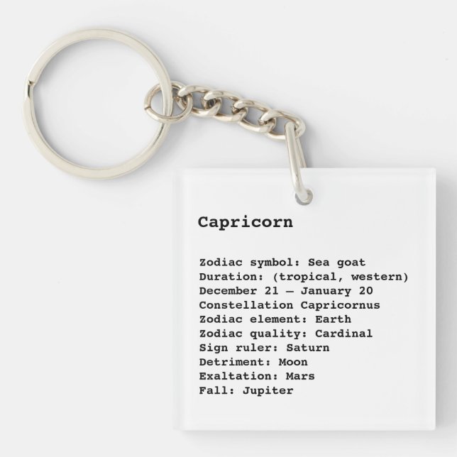 Capricorn Zodiac Sign Astrology black white Keychain (Front)