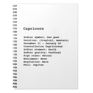 Capricorn Zodiac Sign Astrology black white Notebook