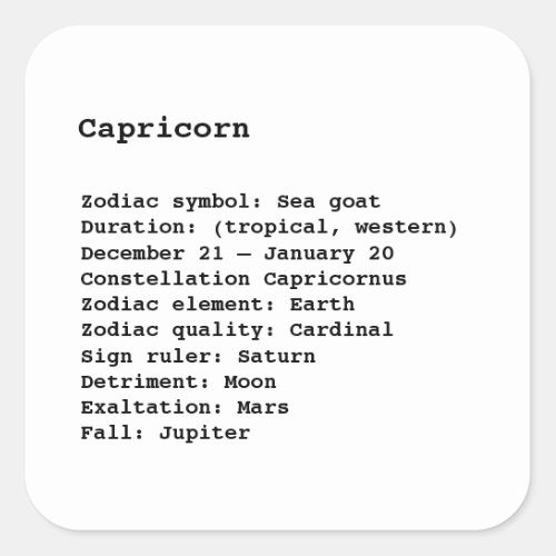 Capricorn Zodiac Sign Astrology black white Square Sticker