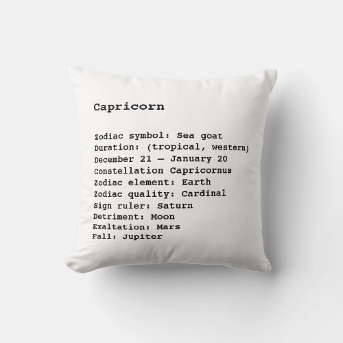 Capricorn Zodiac Sign Astrology black white Throw Pillow