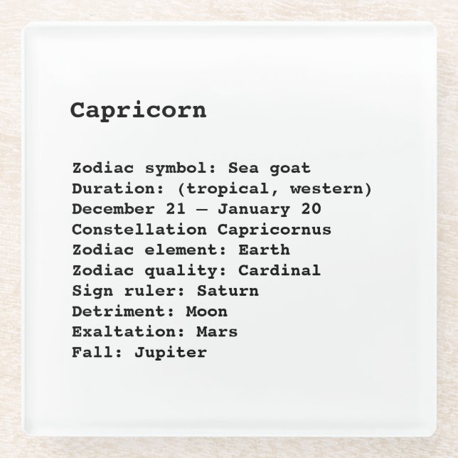Capricorn Zodiac Sign Astrology Glass Coaster (Front)