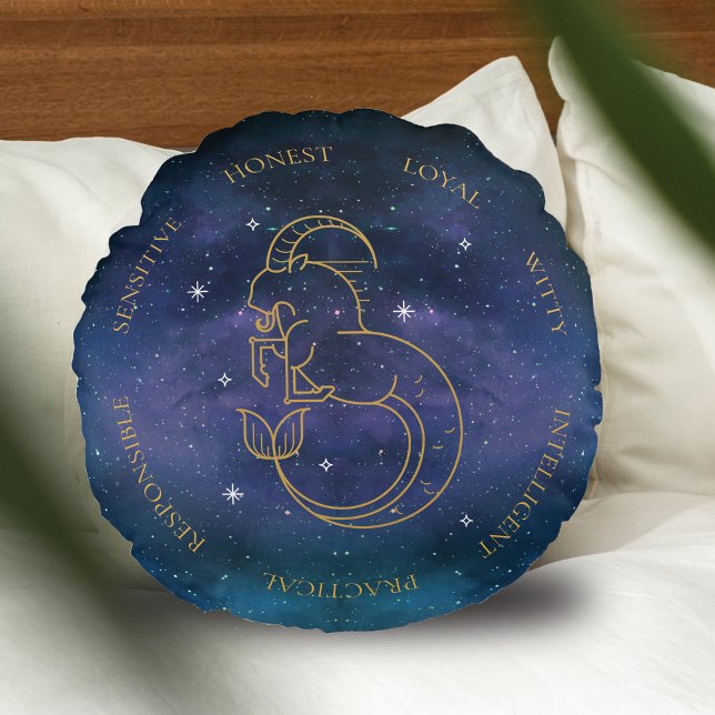Capricorn Zodiac Sign Astrology Personality Traits Round Pillow (Capricorn Zodiac Sign Astrology Personality Traits Round Pillow)