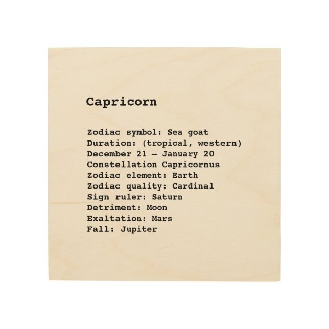 Capricorn Zodiac Sign Astrology wood wall art (Front)
