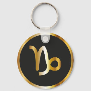 Capricorn Zodiac Sign, Black & Gold Keychain
