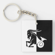 Capricorn Zodiac Sign, Black & White Keychain