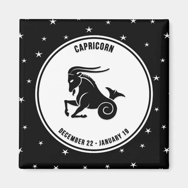 Capricorn Zodiac Sign, Black & White Magnet (Front)