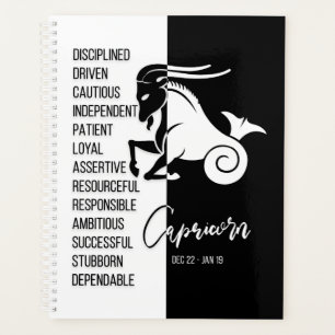 Capricorn Zodiac Sign, Black & White Planner