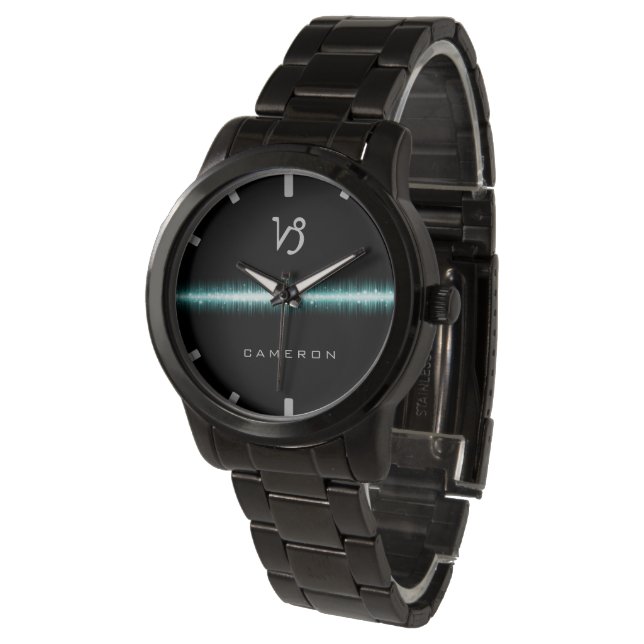 Capricorn Zodiac Sign Cool Light Line Custom Name Watch (Angled)