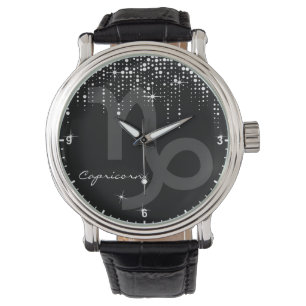 Capricorn Zodiac Sign Dripping Glitter Rain Drops Watch