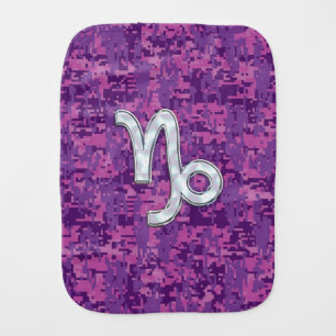 Capricorn Zodiac Sign Fuchsia Digital Camouflage Baby Burp Cloth