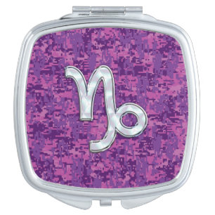 Capricorn Zodiac Sign Fuchsia Digital Camouflage Compact Mirror