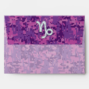 Capricorn Zodiac Sign Fuchsia Digital Camouflage Envelope