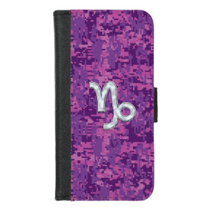 Capricorn Zodiac Sign Fuchsia Digital Camouflage iPhone 8/7 Wallet Case