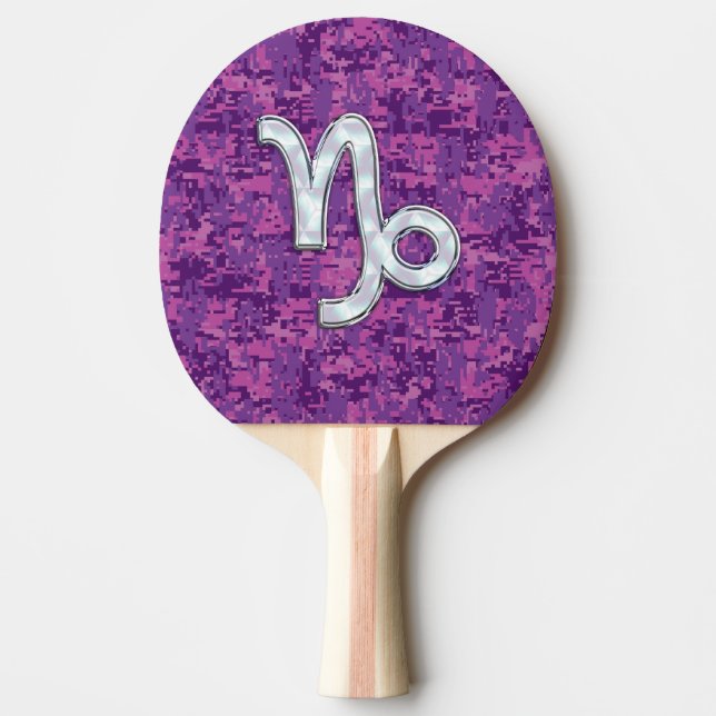 Capricorn Zodiac Sign Fuchsia Digital Camouflage Ping Pong Paddle (Front)