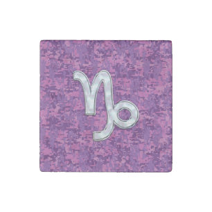 Capricorn Zodiac Sign Fuchsia Digital Camouflage Stone Magnet