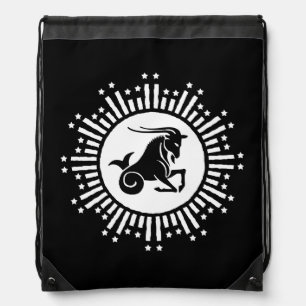 Capricorn Zodiac Sign Goat Cosmic Starburst Design Drawstring Bag