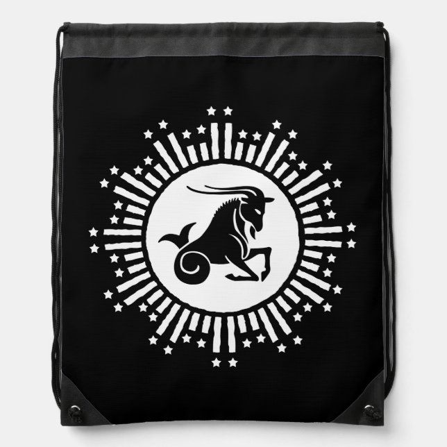 Capricorn Zodiac Sign Goat Cosmic Starburst Design Drawstring Bag (Front)
