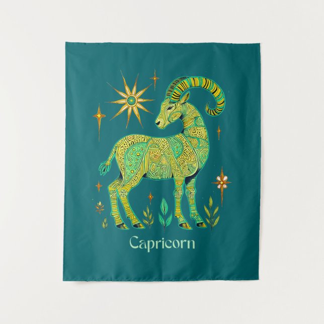 Capricorn Zodiac Sign in Intricate Patterns Tapestry (Front)