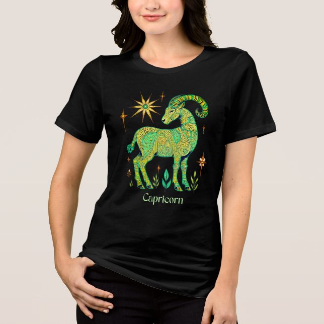 Capricorn Zodiac Sign in Intricate Patterns Tri-Blend Shirt (Front)