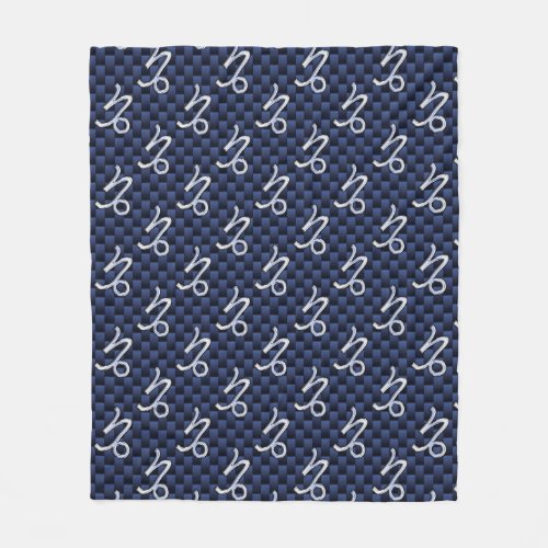 Capricorn Zodiac Sign navy blue carbon fiber style Fleece Blanket